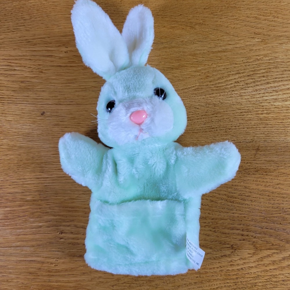 Vintage 1985 LTD Commodities Bunny Rabbit Hand Puppet Toy Pastel Mint Green